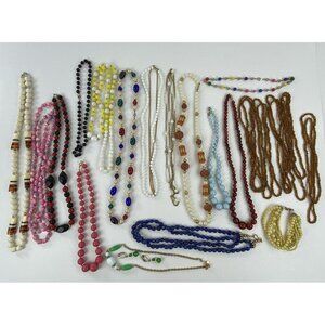 Vintage Costume Jewelry Lot 80's Jewelry 20 Necklaces 1 Pair Clip On Earrings